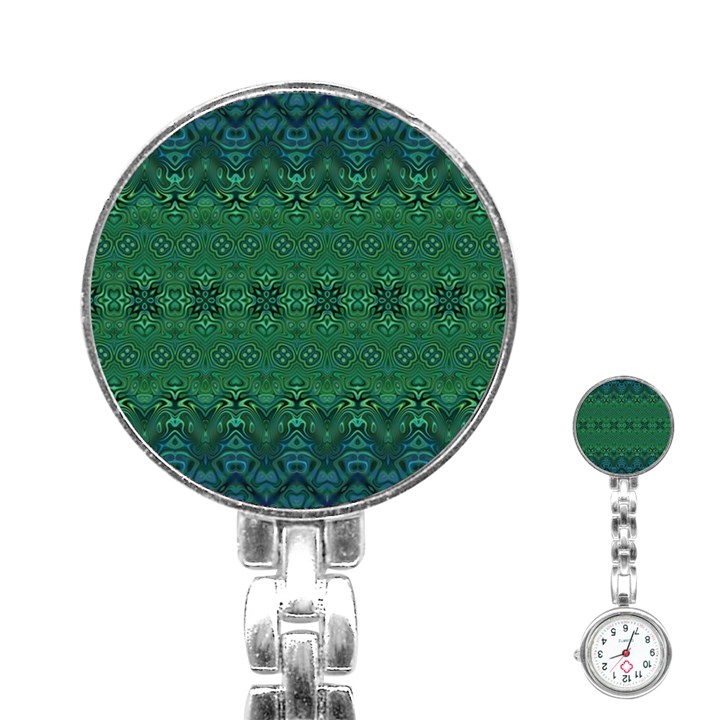 Boho Emerald Green and Blue  Stainless Steel Nurses Watch