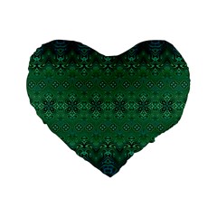 Boho Emerald Green And Blue  Standard 16  Premium Flano Heart Shape Cushions by SpinnyChairDesigns