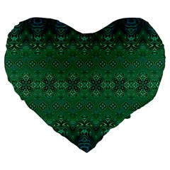 Boho Emerald Green And Blue  Large 19  Premium Flano Heart Shape Cushions by SpinnyChairDesigns