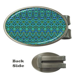 Boho Teal Green Blue Pattern Money Clips (oval)  by SpinnyChairDesigns