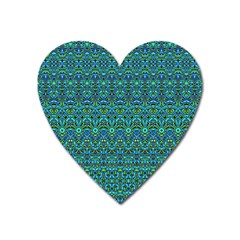 Boho Teal Green Blue Pattern Heart Magnet by SpinnyChairDesigns