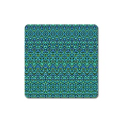 Boho Teal Green Blue Pattern Square Magnet by SpinnyChairDesigns