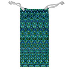 Boho Teal Green Blue Pattern Jewelry Bag by SpinnyChairDesigns