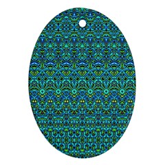 Boho Teal Green Blue Pattern Oval Ornament (two Sides) by SpinnyChairDesigns