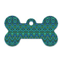 Boho Teal Green Blue Pattern Dog Tag Bone (one Side) by SpinnyChairDesigns