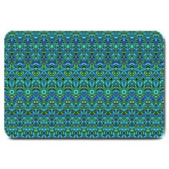 Boho Teal Green Blue Pattern Large Doormat  by SpinnyChairDesigns