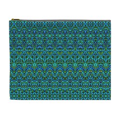 Boho Teal Green Blue Pattern Cosmetic Bag (xl) by SpinnyChairDesigns