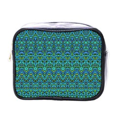 Boho Teal Green Blue Pattern Mini Toiletries Bag (one Side) by SpinnyChairDesigns