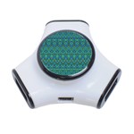 Boho Teal Green Blue Pattern 3-Port USB Hub Front