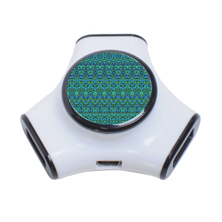 Boho Teal Green Blue Pattern 3-Port USB Hub