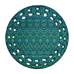 Boho Teal Green Blue Pattern Ornament (round Filigree) by SpinnyChairDesigns