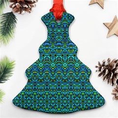 Boho Teal Green Blue Pattern Christmas Tree Ornament (two Sides) by SpinnyChairDesigns