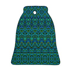 Boho Teal Green Blue Pattern Bell Ornament (two Sides) by SpinnyChairDesigns