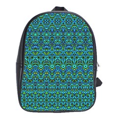 Boho Teal Green Blue Pattern School Bag (xl) by SpinnyChairDesigns