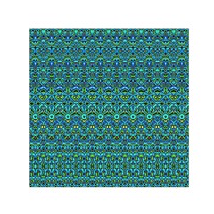 Boho Teal Green Blue Pattern Small Satin Scarf (square) by SpinnyChairDesigns