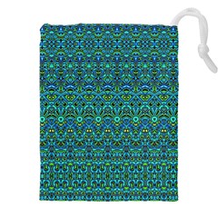 Boho Teal Green Blue Pattern Drawstring Pouch (5xl) by SpinnyChairDesigns