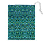 Boho Teal Green Blue Pattern Drawstring Pouch (5XL) Front