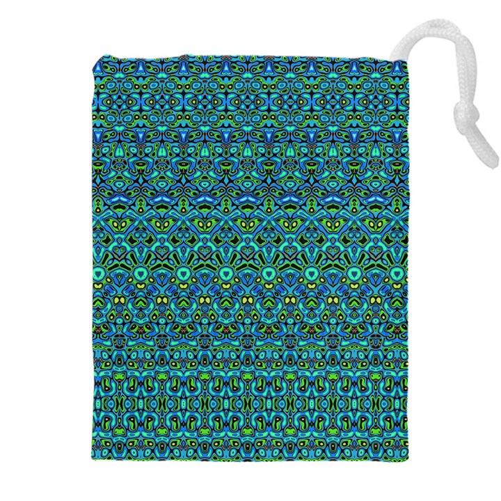 Boho Teal Green Blue Pattern Drawstring Pouch (5XL)