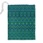 Boho Teal Green Blue Pattern Drawstring Pouch (5XL) Back