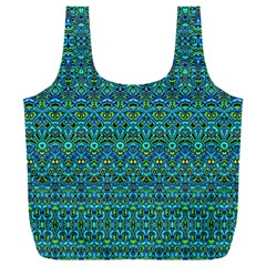 Boho Teal Green Blue Pattern Full Print Recycle Bag (xxl) by SpinnyChairDesigns