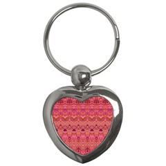 Boho Pink Pattern Key Chain (heart) by SpinnyChairDesigns