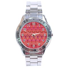 Boho Pink Pattern Stainless Steel Analogue Watch