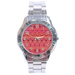 Boho Pink Pattern Stainless Steel Analogue Watch Front