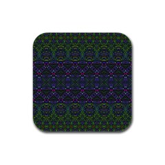 Boho Purple Green Pattern Rubber Square Coaster (4 Pack)  by SpinnyChairDesigns