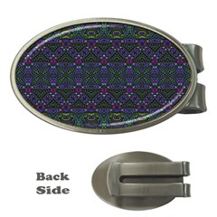 Boho Purple Green Pattern Money Clips (oval)  by SpinnyChairDesigns