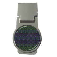 Boho Purple Green Pattern Money Clips (round)  by SpinnyChairDesigns