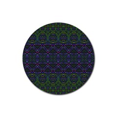 Boho Purple Green Pattern Rubber Coaster (round)  by SpinnyChairDesigns