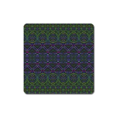 Boho Purple Green Pattern Square Magnet by SpinnyChairDesigns