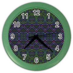 Boho Purple Green Pattern Color Wall Clock by SpinnyChairDesigns