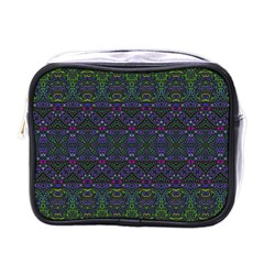 Boho Purple Green Pattern Mini Toiletries Bag (one Side) by SpinnyChairDesigns