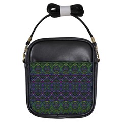 Boho Purple Green Pattern Girls Sling Bag by SpinnyChairDesigns