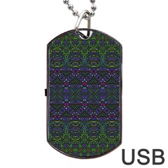 Boho Purple Green Pattern Dog Tag Usb Flash (one Side) by SpinnyChairDesigns