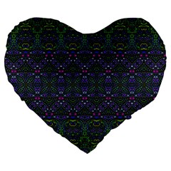 Boho Purple Green Pattern Large 19  Premium Heart Shape Cushions by SpinnyChairDesigns