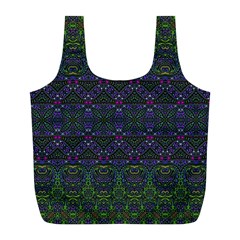 Boho Purple Green Pattern Full Print Recycle Bag (l) by SpinnyChairDesigns