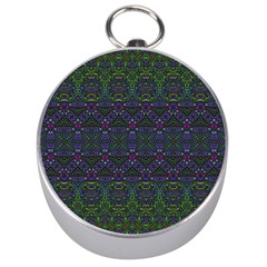 Boho Purple Green Pattern Silver Compasses by SpinnyChairDesigns