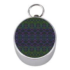 Boho Purple Green Pattern Mini Silver Compasses by SpinnyChairDesigns