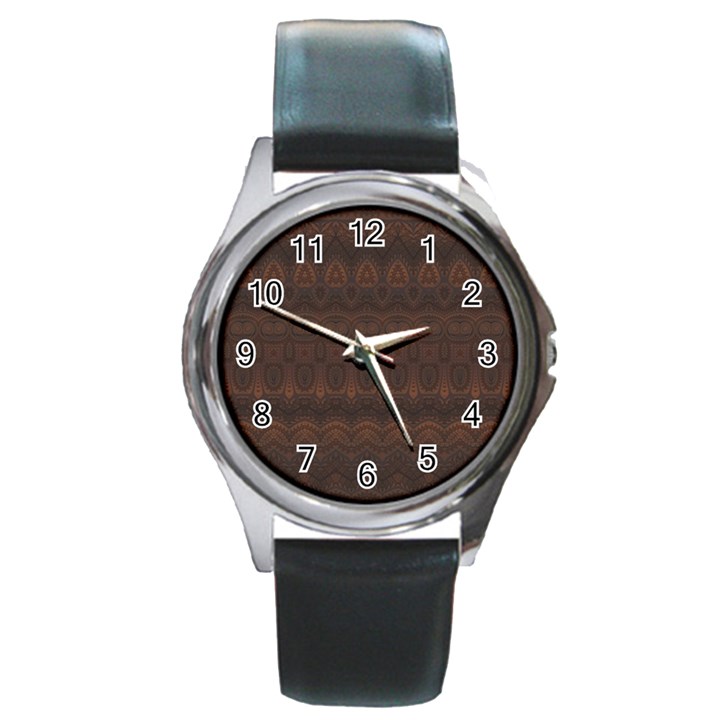 Boho Chocolate Brown Round Metal Watch