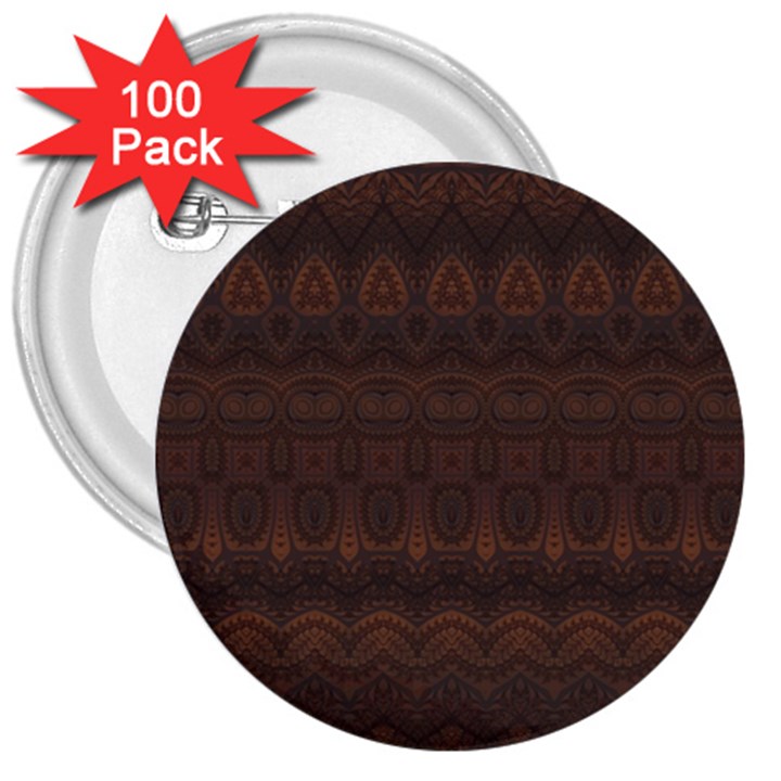 Boho Chocolate Brown 3  Buttons (100 pack) 