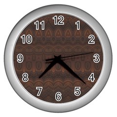 Boho Chocolate Brown Wall Clock (silver) by SpinnyChairDesigns