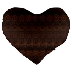 Boho Chocolate Brown Large 19  Premium Heart Shape Cushions by SpinnyChairDesigns