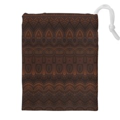 Boho Chocolate Brown Drawstring Pouch (4xl) by SpinnyChairDesigns