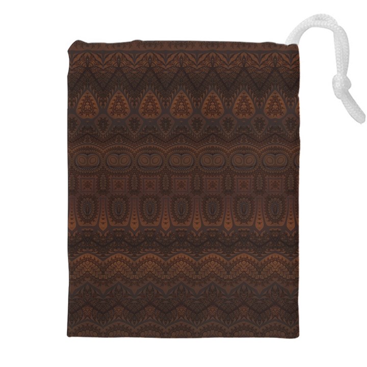 Boho Chocolate Brown Drawstring Pouch (4XL)