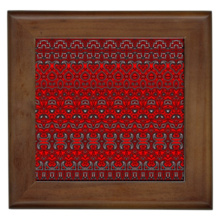 Boho Red Black Grey Framed Tile