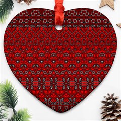 Boho Red Black Grey Ornament (heart) by SpinnyChairDesigns