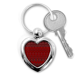 Boho Red Black Grey Key Chain (heart) by SpinnyChairDesigns