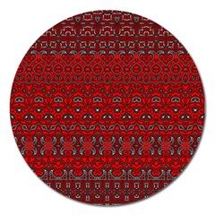 Boho Red Black Grey Magnet 5  (round) by SpinnyChairDesigns